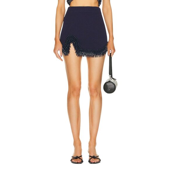 Cult Gaia Arvid Short Knit Skirt in Evening Blue X-Small New Womens Beaded Mini - Picture 3 of 16